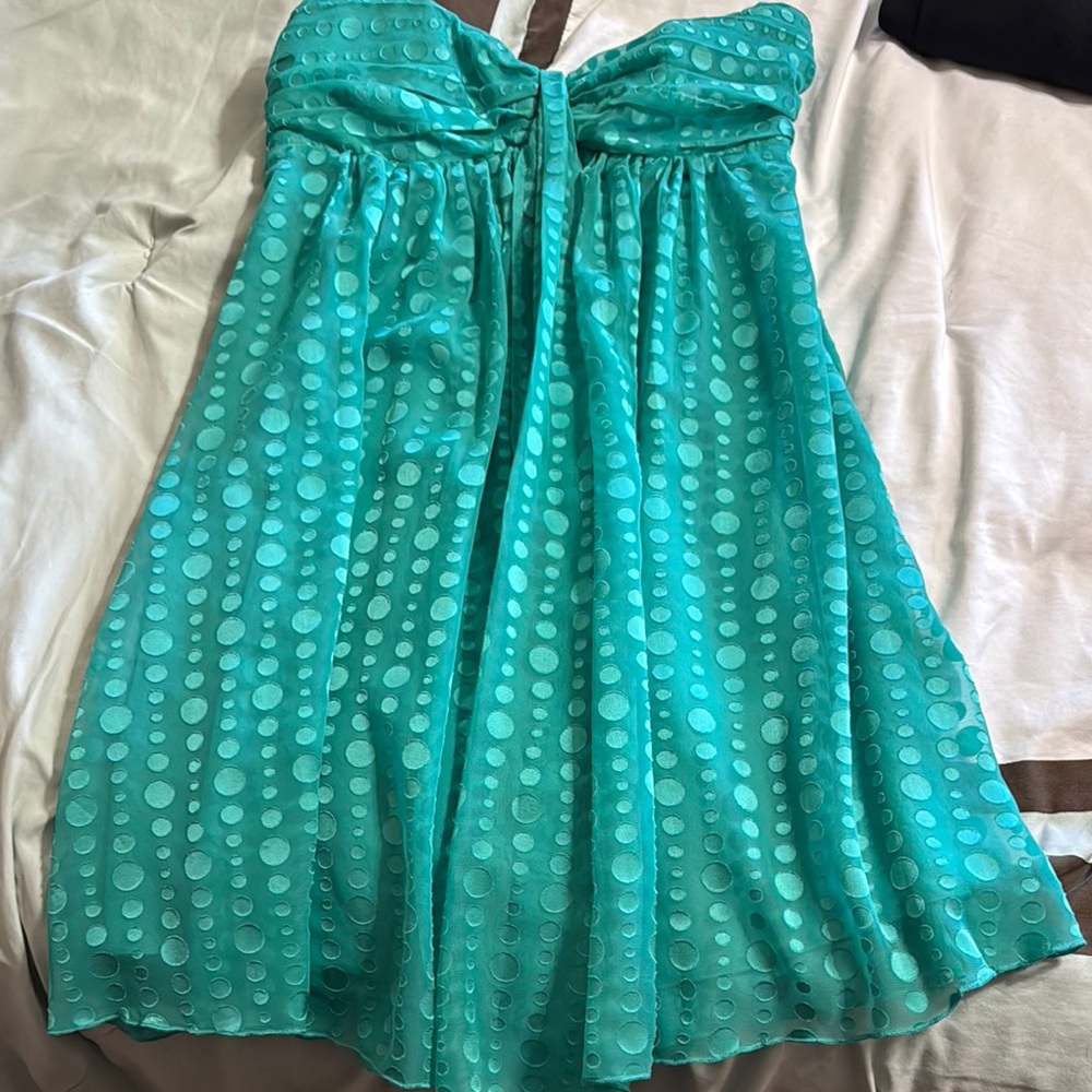 Teal Strapless Dress with Polka Dots